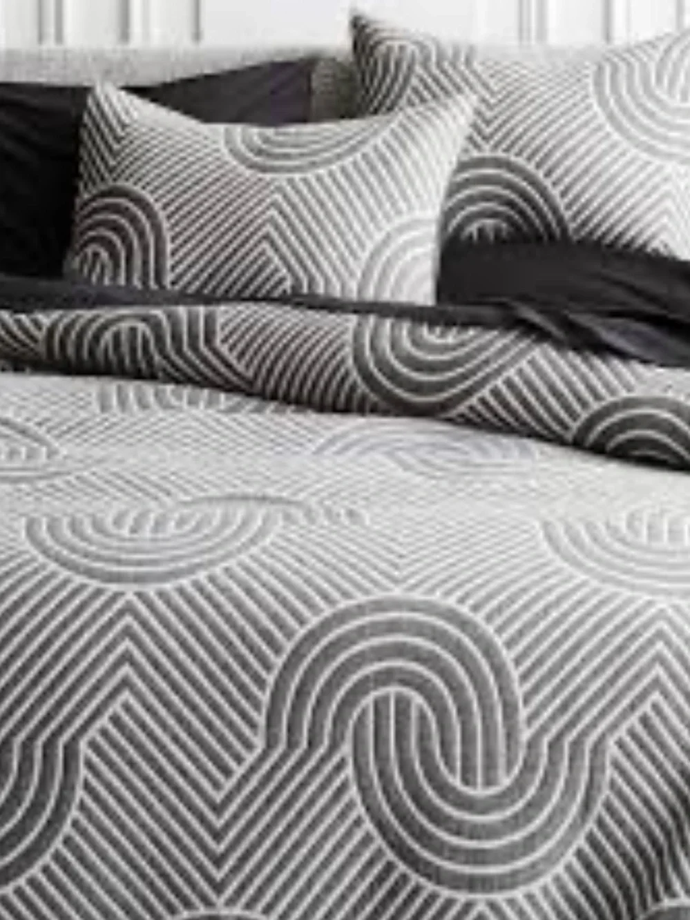 CB2 Crescente Geometric Duvet Cover - Grey & White crate barrel Queen one sham